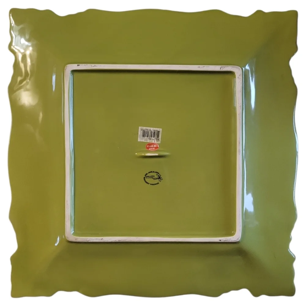 ARTE Florum Inc. Maple Leaf Green Square Embossed Plate Platter 12.5